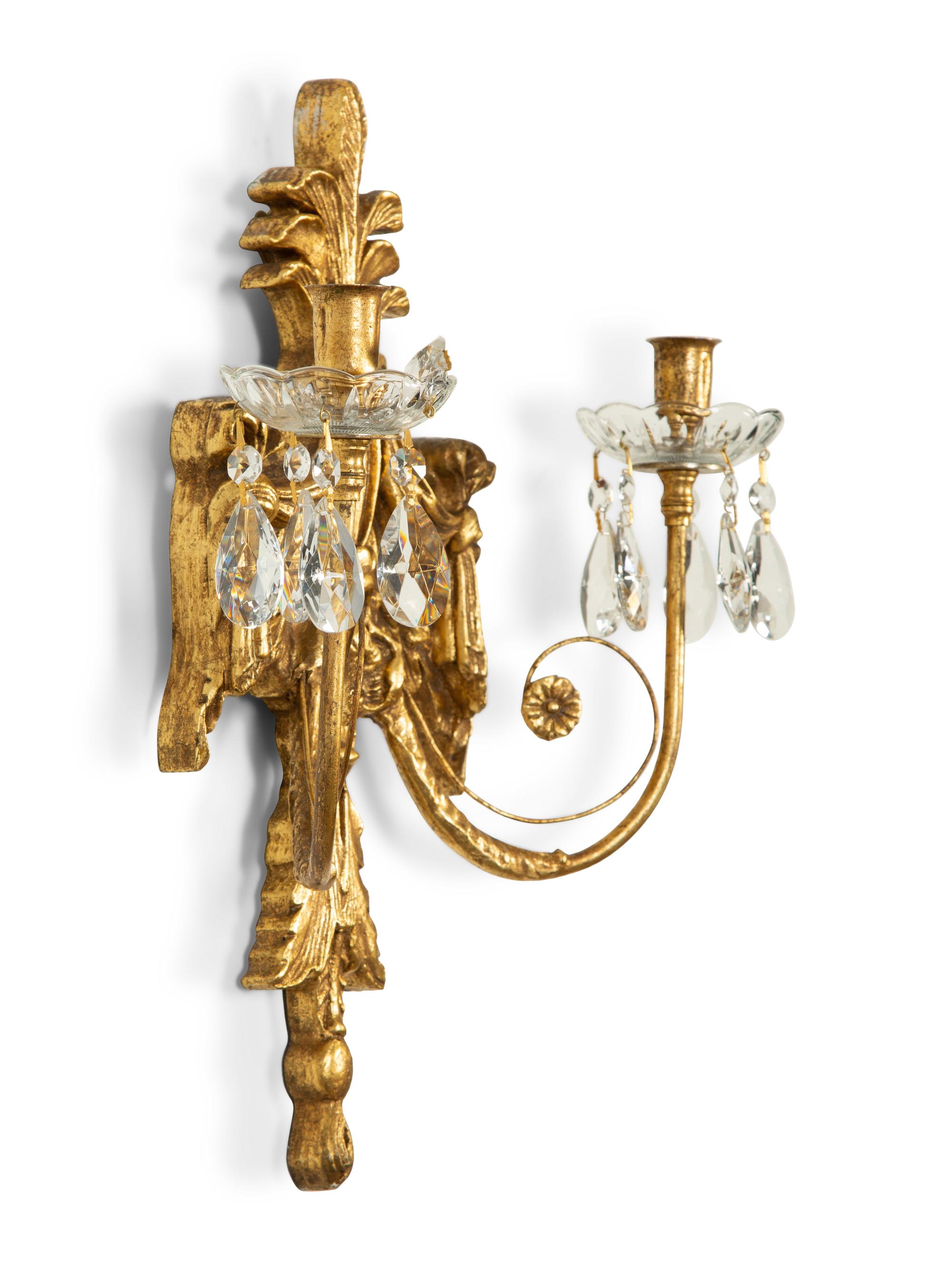 A Pair of Louis XVI Style Giltwood Two-Light Sconces — 20th Century