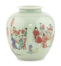 A Chinese Celadon Glazed Famille Rose Porcelain Jar