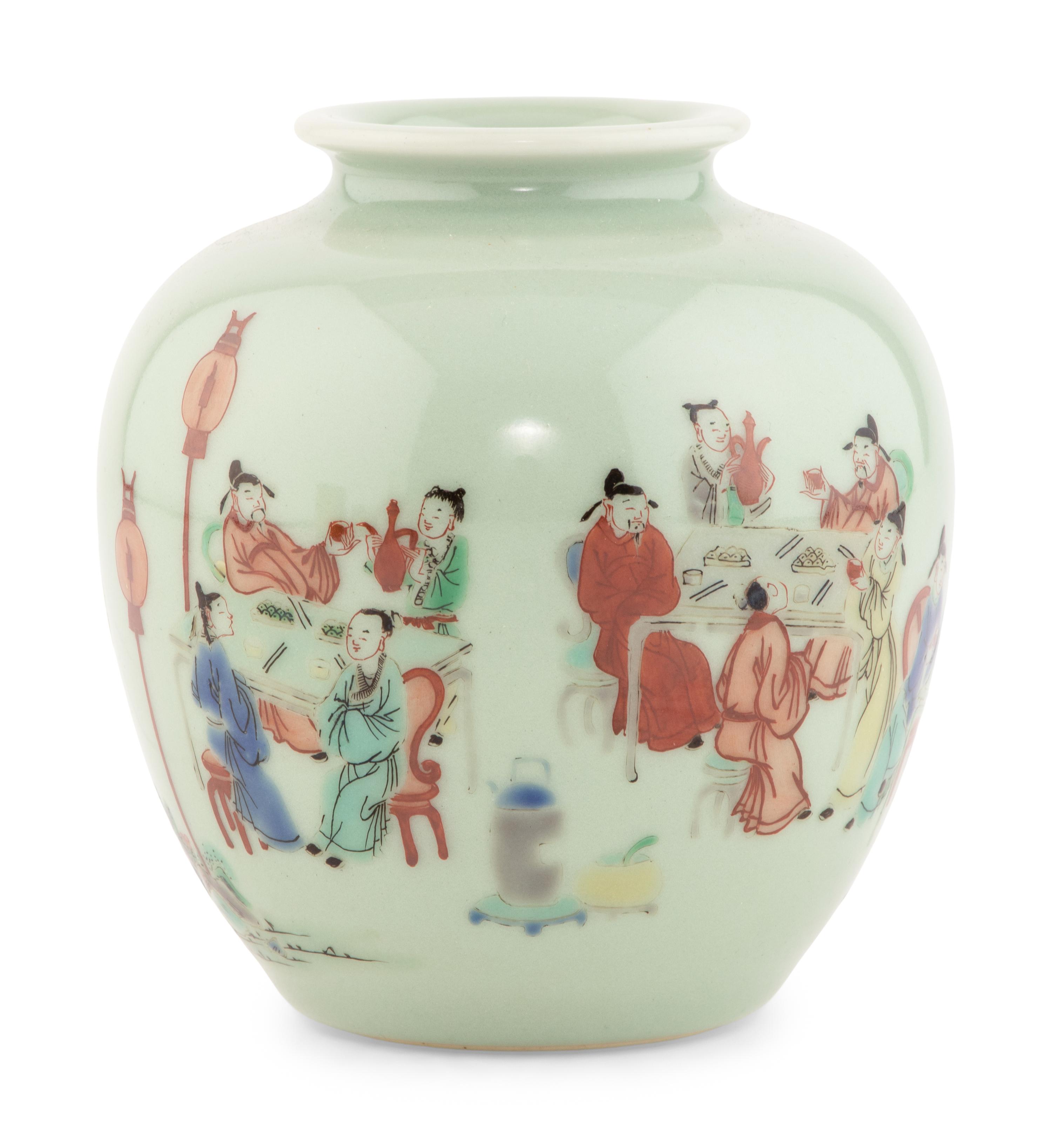 A Chinese Celadon Glazed Famille Rose Porcelain Jar