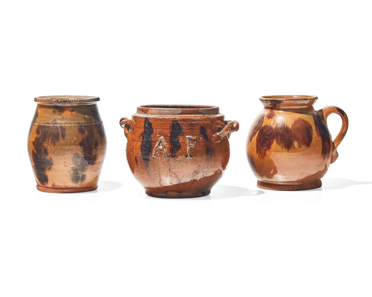 A Glazed Redware Sugarbowl Bearing Initials "AF," Pennsylvania, 19th Century