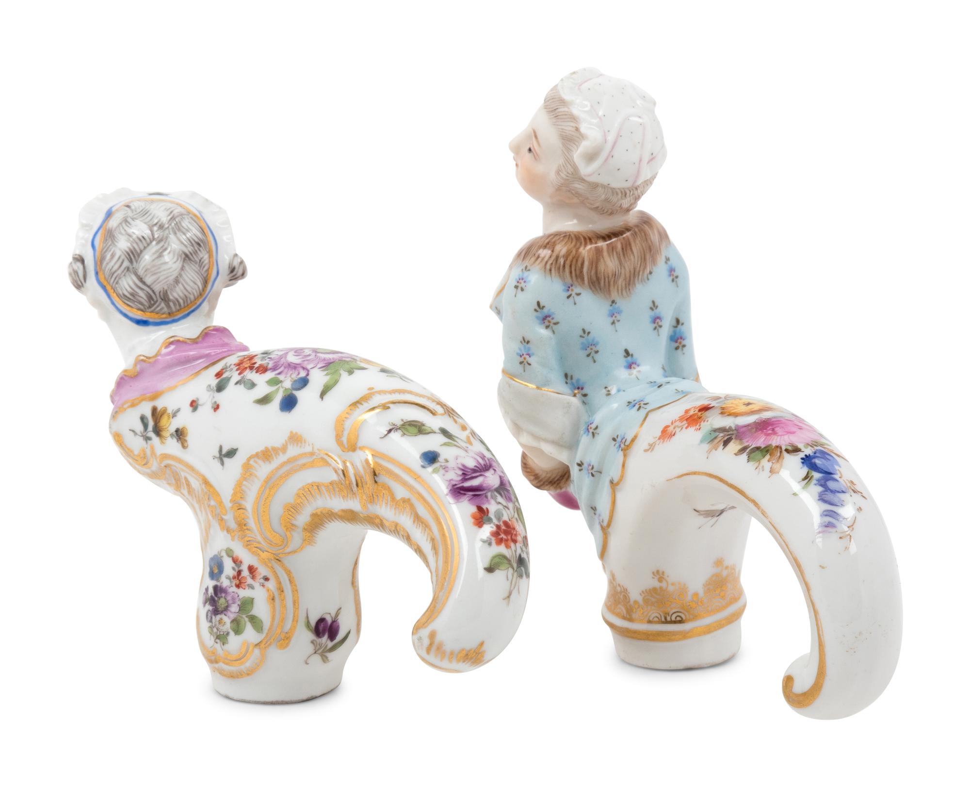 A Pair of German Porcelain Cane Handles