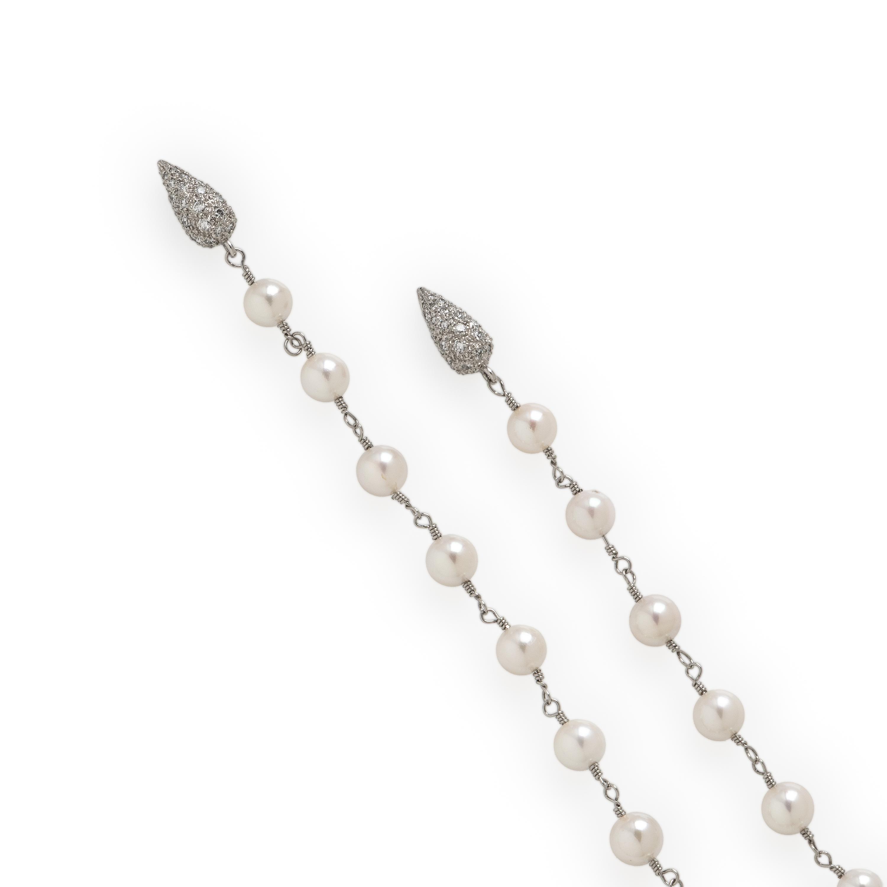 Cultured Pearl and Diamond Lariat Necklace
