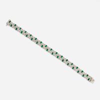 A 14K White Gold, Emerald, and Diamond Bracelet