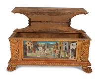 An Italian Renaissance Style Carved, Painted and Parcel Gilt Cassone