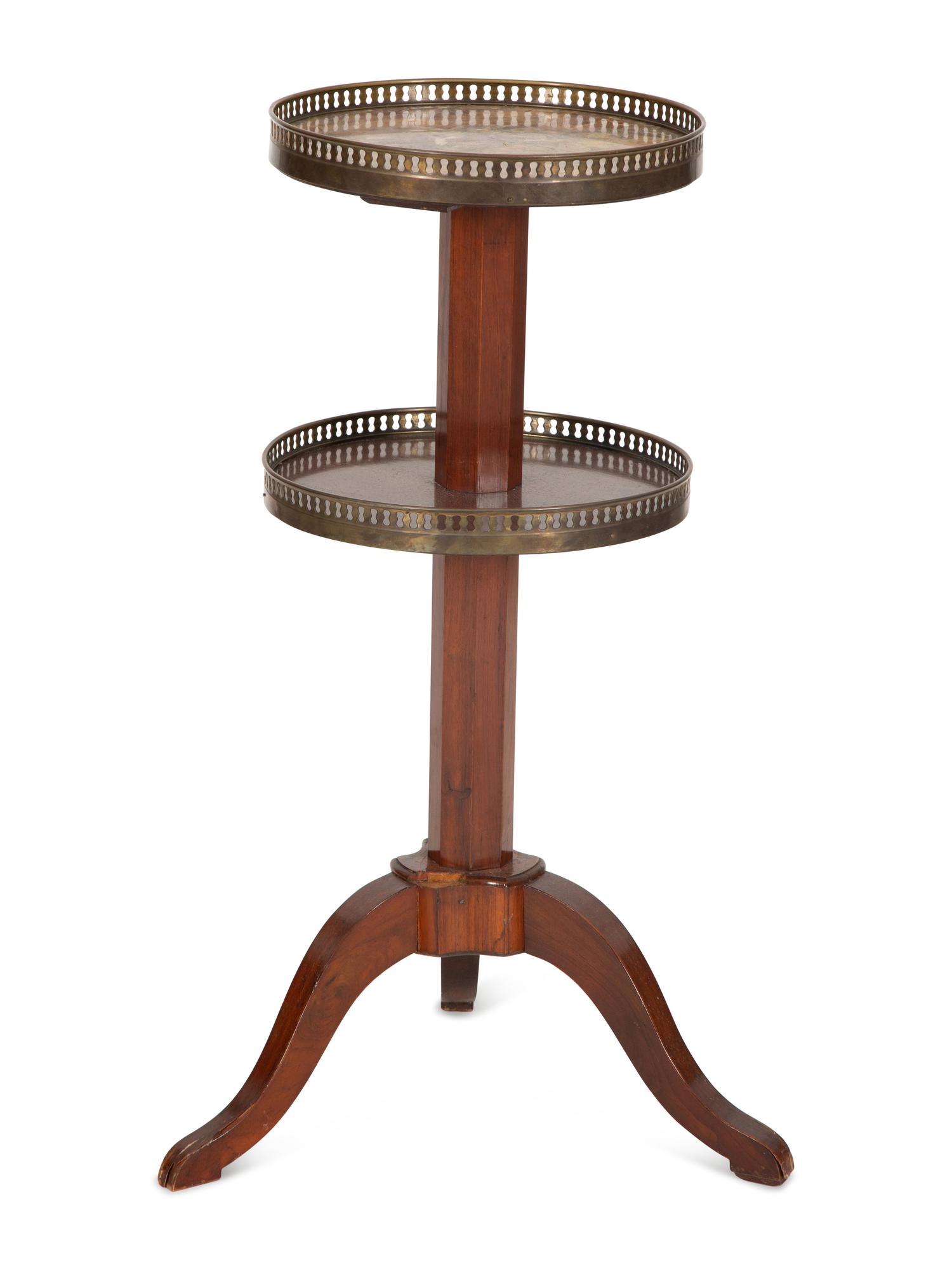 A French Empire Style Two-Tier Marble Top Dumb Waiter with Brass Galleries