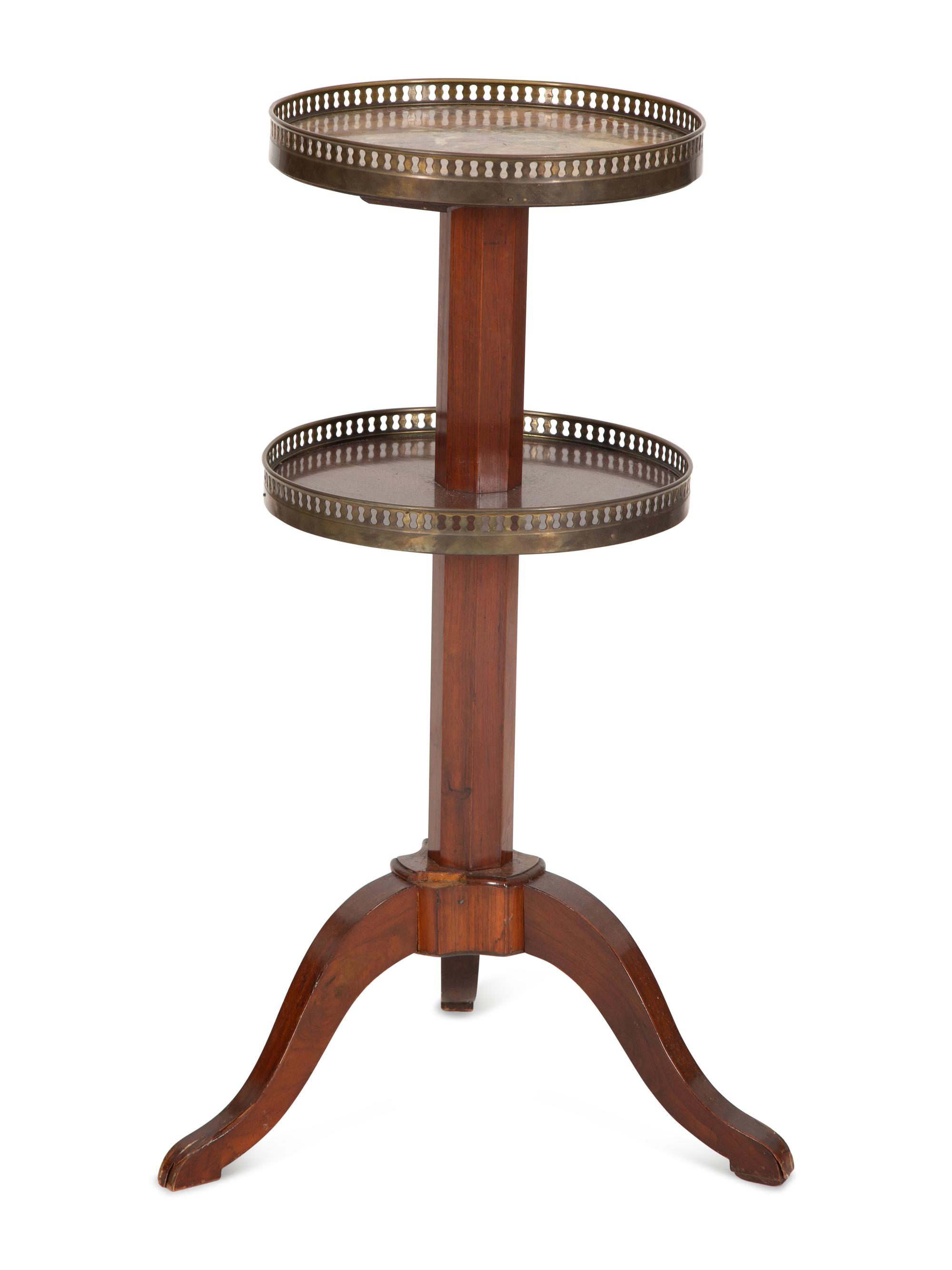 A French Empire Style Two-Tier Marble Top Dumb Waiter with Brass Galleries