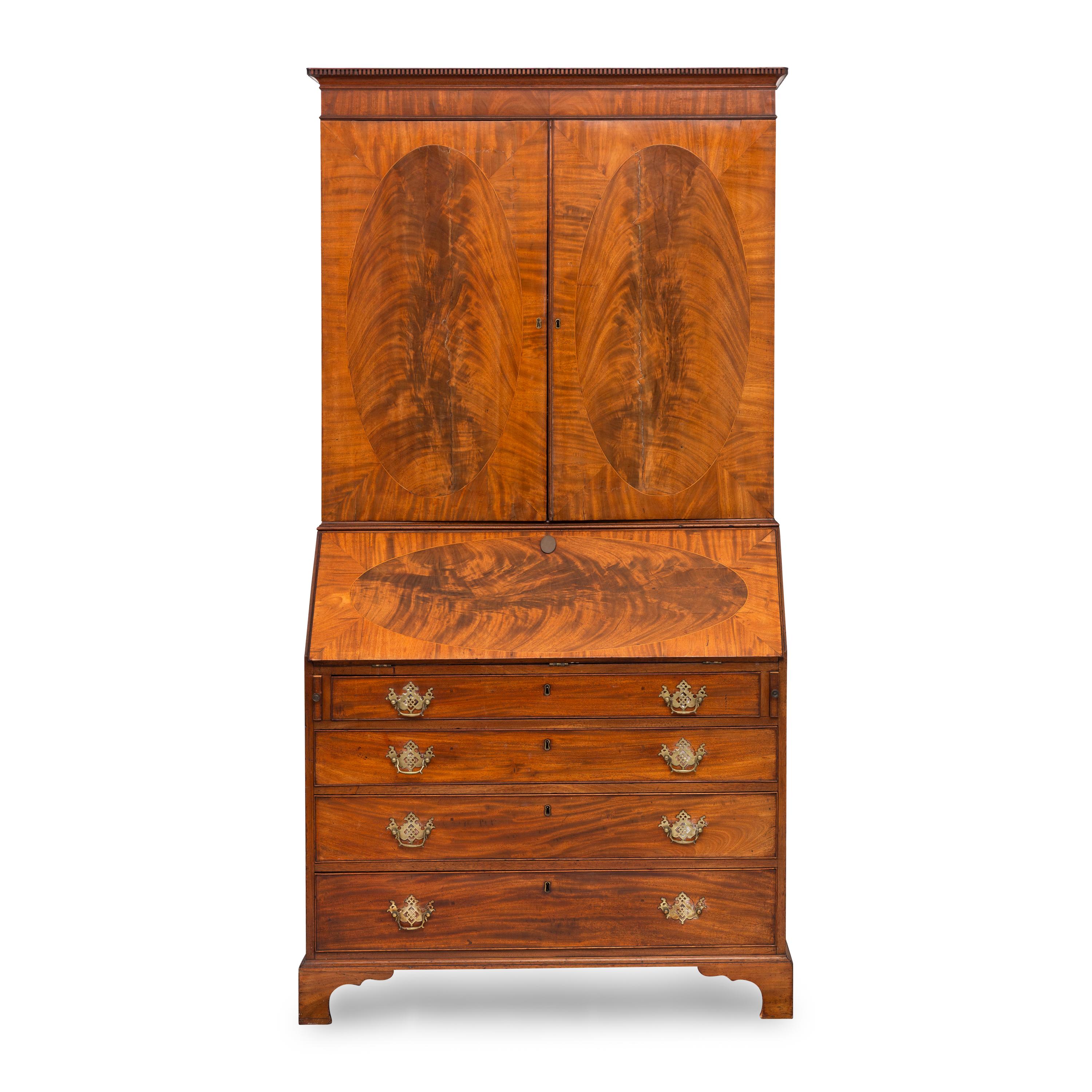 A George III Figured Mahogany Bureau Cabinet
