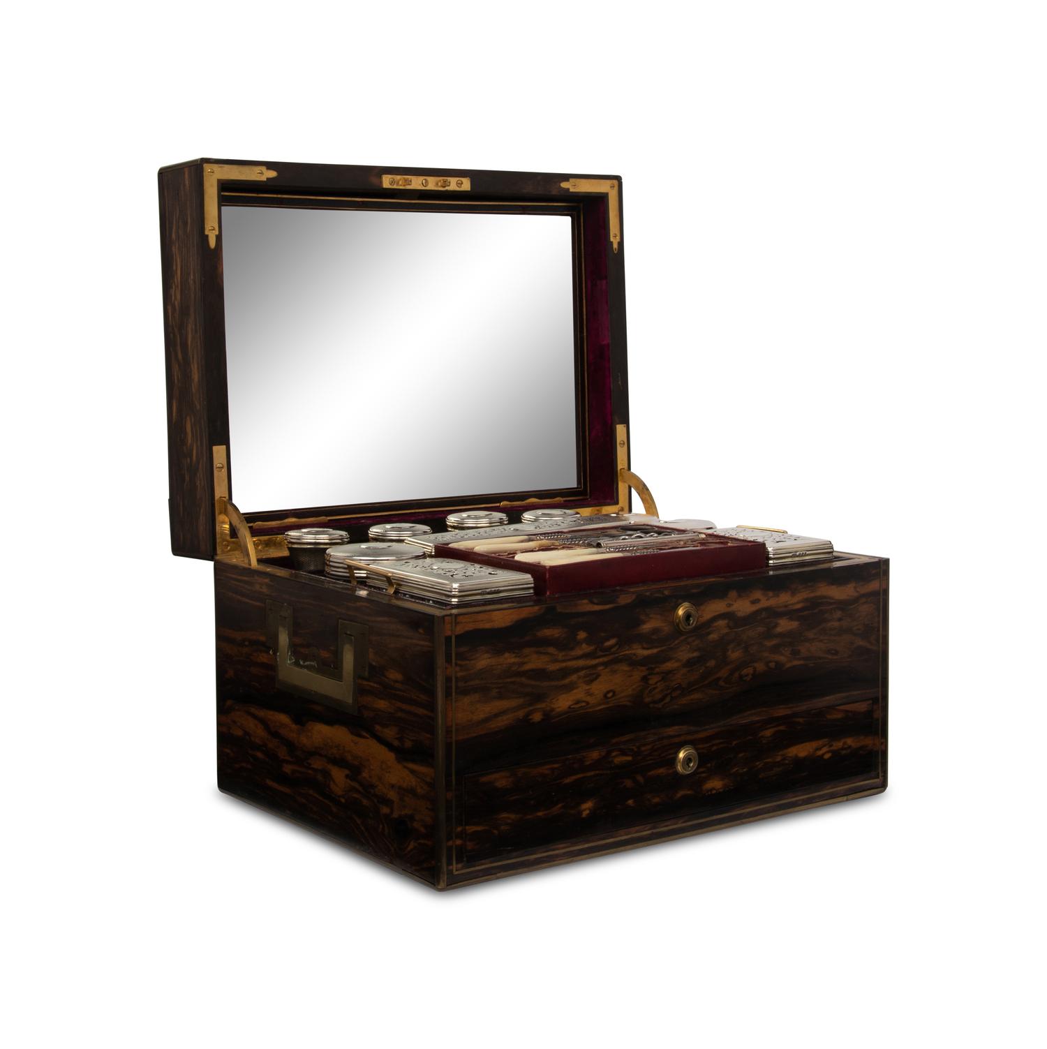 A Regency Calamander and Brass-Inlaid Campaign Toiletry Kit