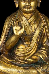 A Large Sino-Tibetan Gilt Bronze Figure of a Lama 巨型銅鎏金上師坐像
