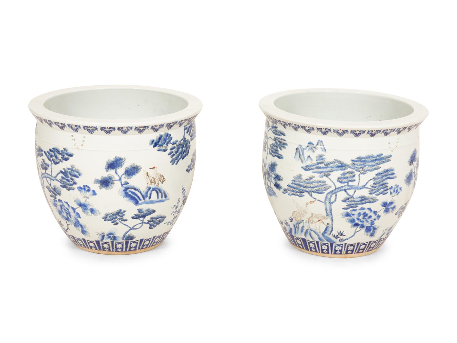 A Pair of Chinese Blue and White Porcelain Jardinières