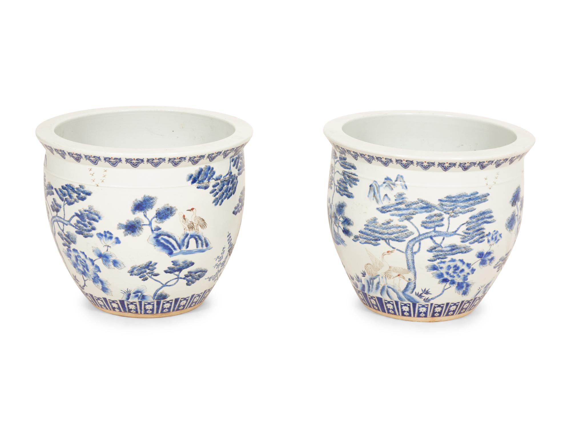 A Pair of Chinese Blue and White Porcelain Jardinières