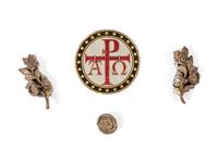 An Italian Painted and Parcel Gilt Reliquary and a Giltwood Mask Ornament