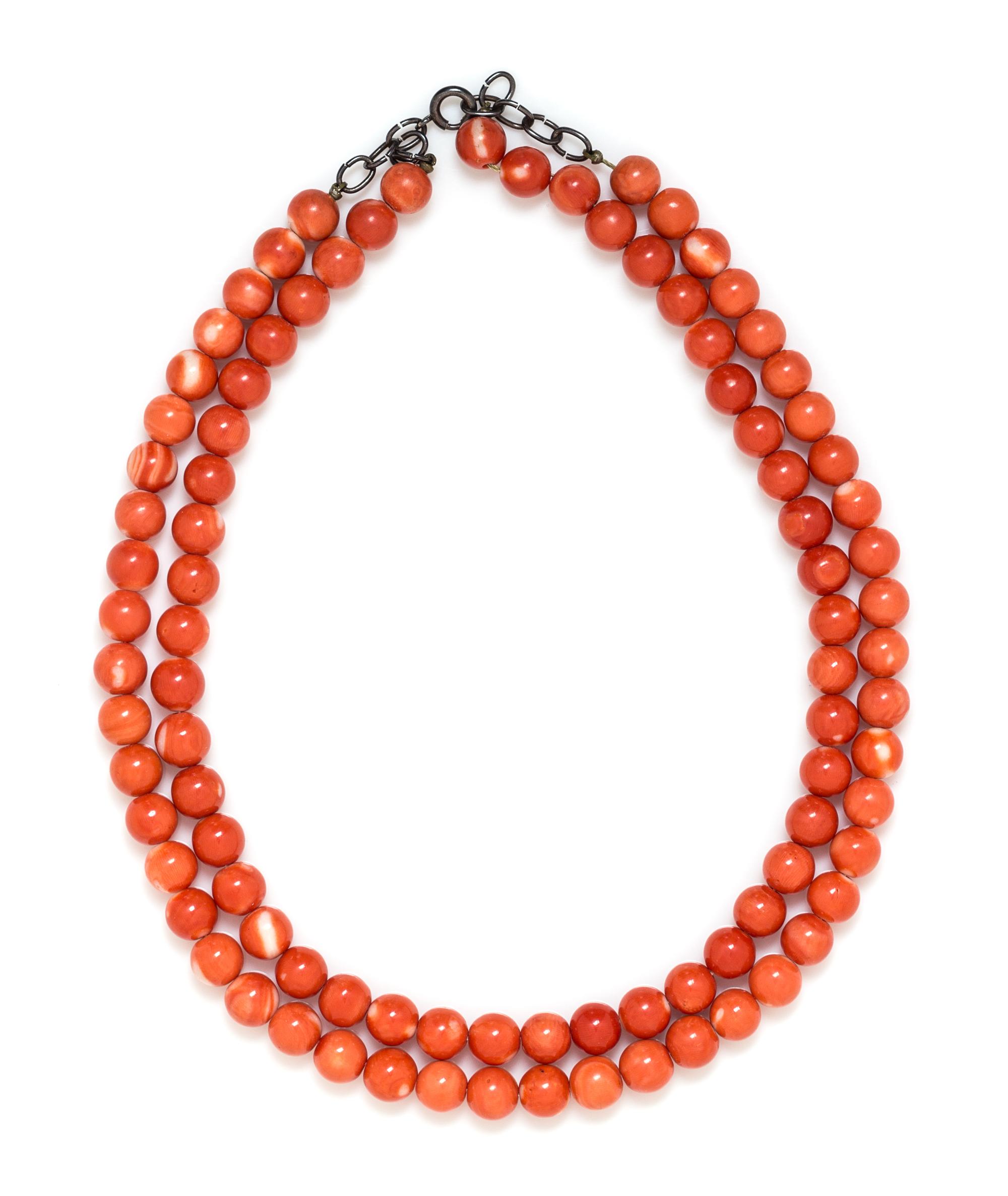 A Double Stand Coral Bead Necklace,
