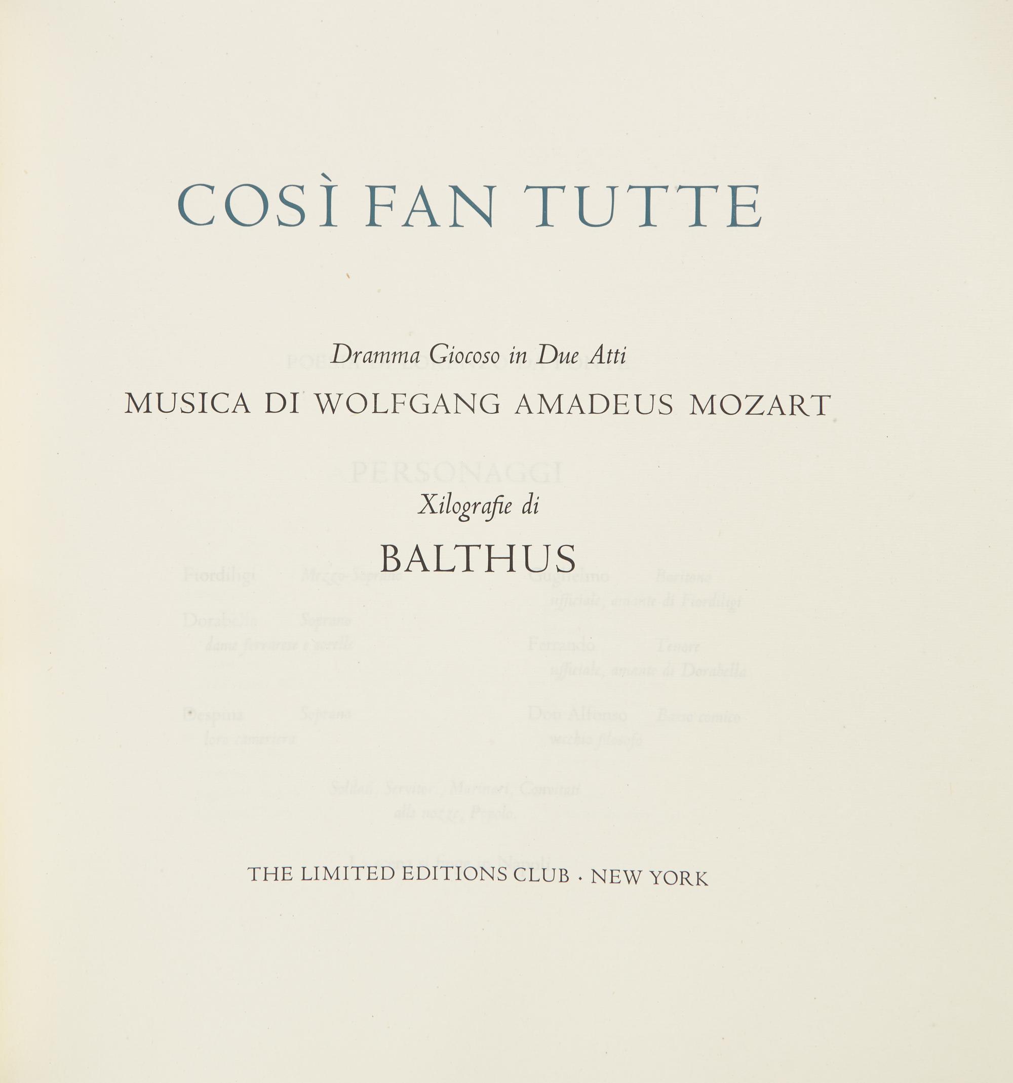[LIMITED EDITIONS CLUB]. MOZART, Wolfgang Amadeus (1756-1791). Cosi Fan Tutte. New York: The Limited Editions Club, [2001].