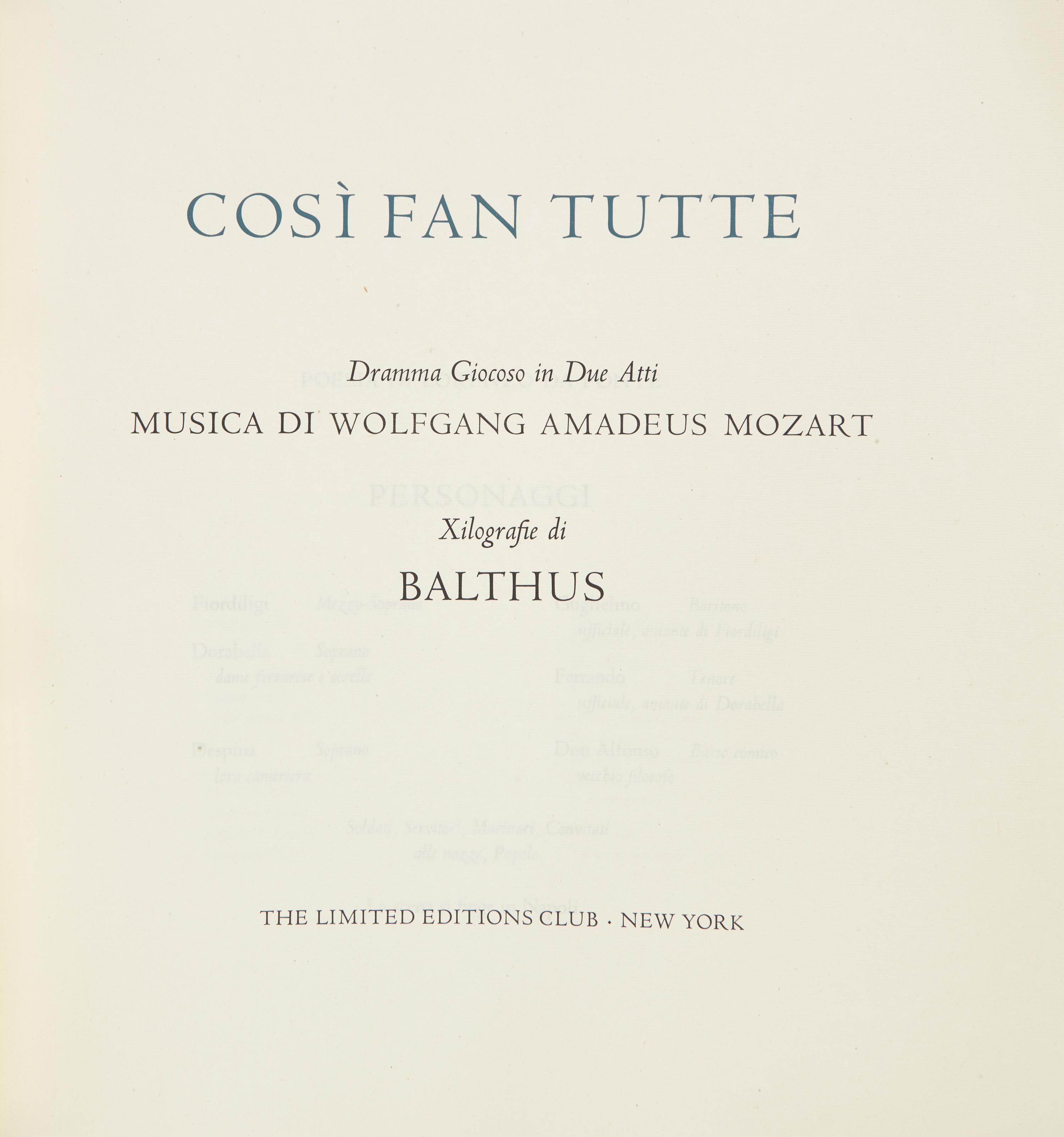 [LIMITED EDITIONS CLUB]. MOZART, Wolfgang Amadeus (1756-1791). Cosi Fan Tutte. New York: The Limited Editions Club, [2001].