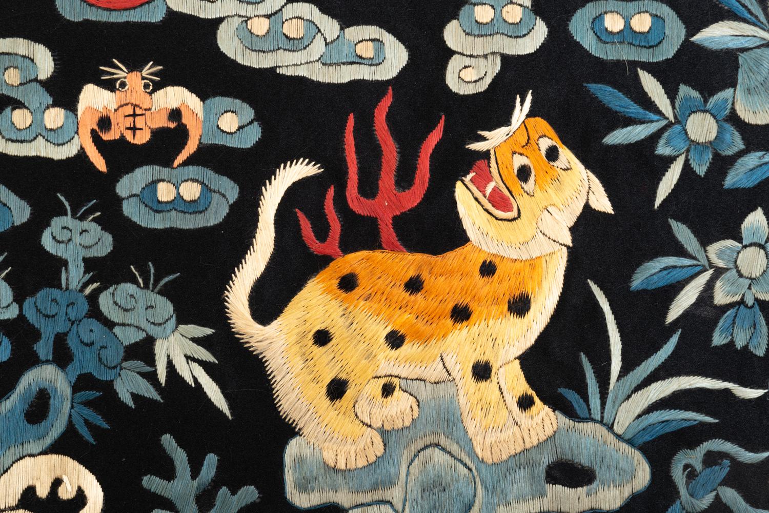 Two Pairs of Chinese Embroidered Silk Rank Badges, Buzi