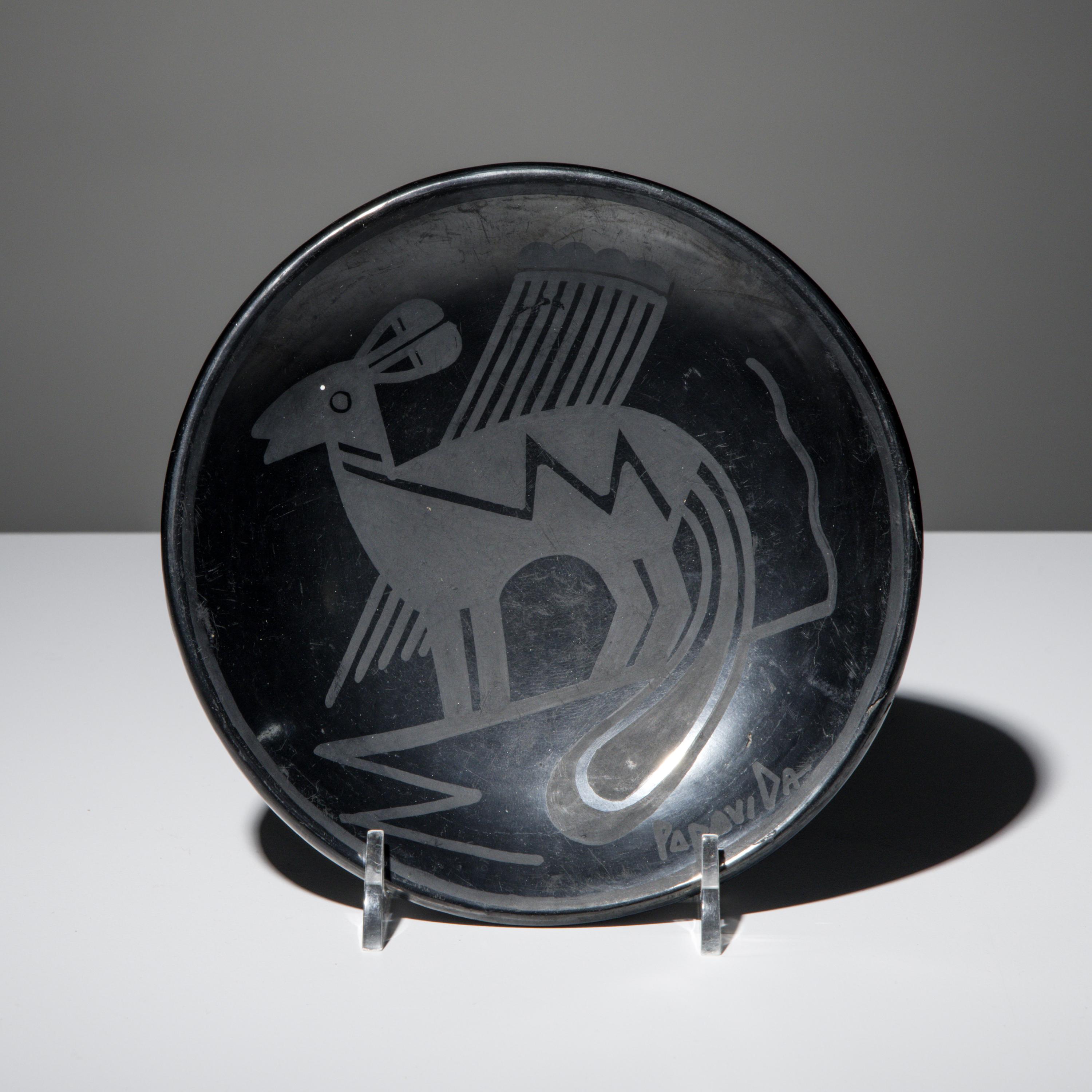 Maria and Santana Martinez (San Ildefonso, 1887-1980 / 1909-2002) — Blackware Plate, Painted by Popovi Da