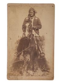 [NATIVE AMERICANS]. FLY, C.S. (1849-1901), photographer. Geronimo, the Apache Chief, as taken before the surrender to Gen. Crook in the Sierra Madre mountains of Mexico . Tombstone, AZ, 1888.