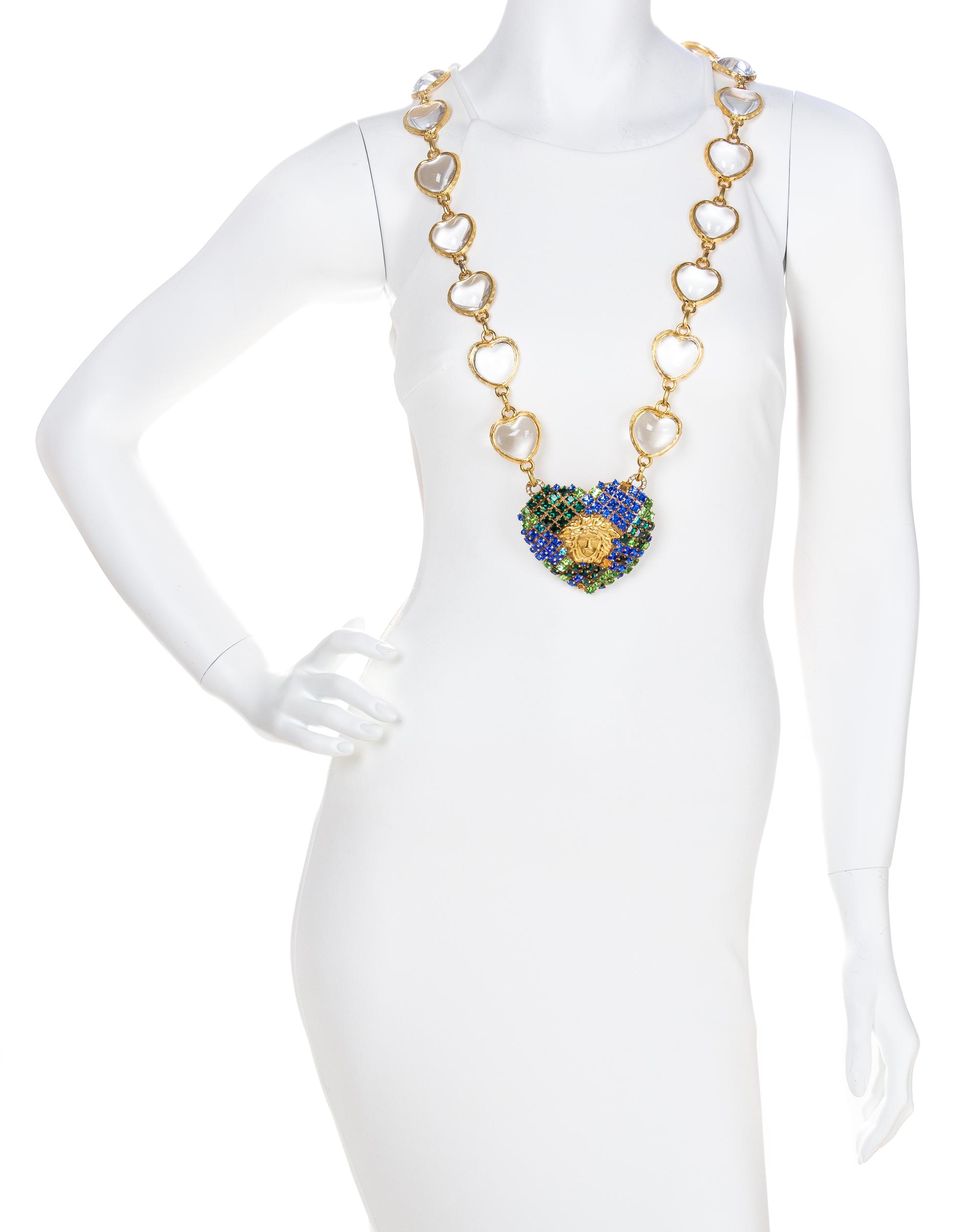 A Gianni Versace Runway Glass Heart Chain Belt/ Necklace, Belt: 46" x 1.5"; Pendant: 4" x 3.25"