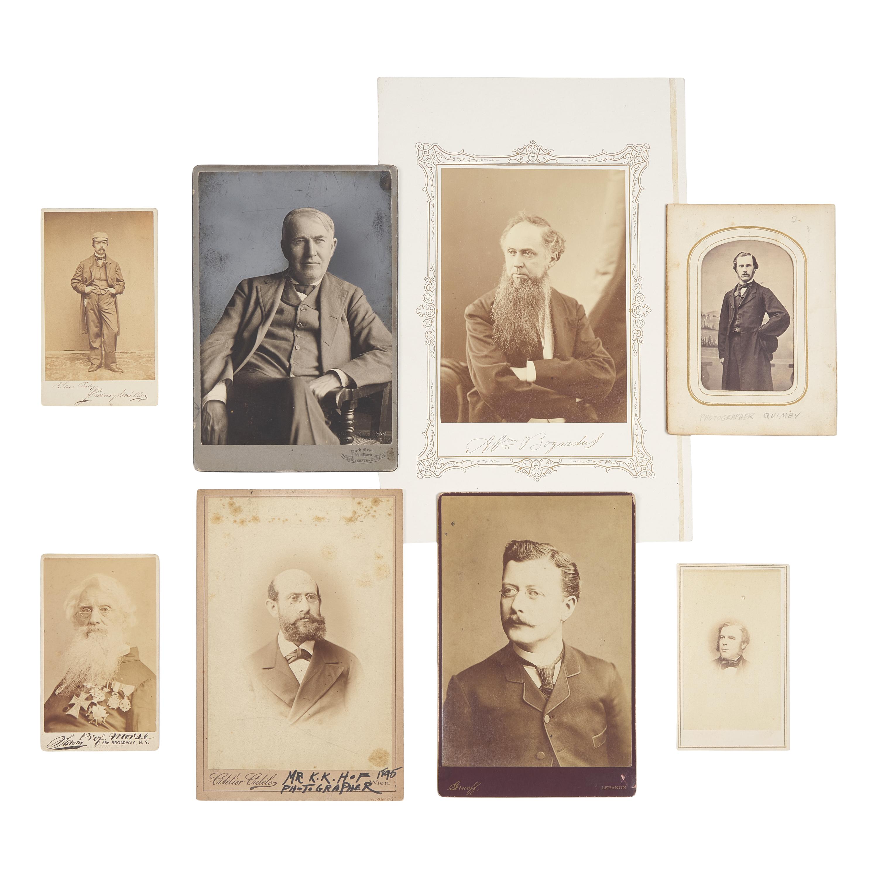 [Early Photography] Group of 8 photos of 19th-20th century photographers and inventors, including Morse, Bogardus, Edison