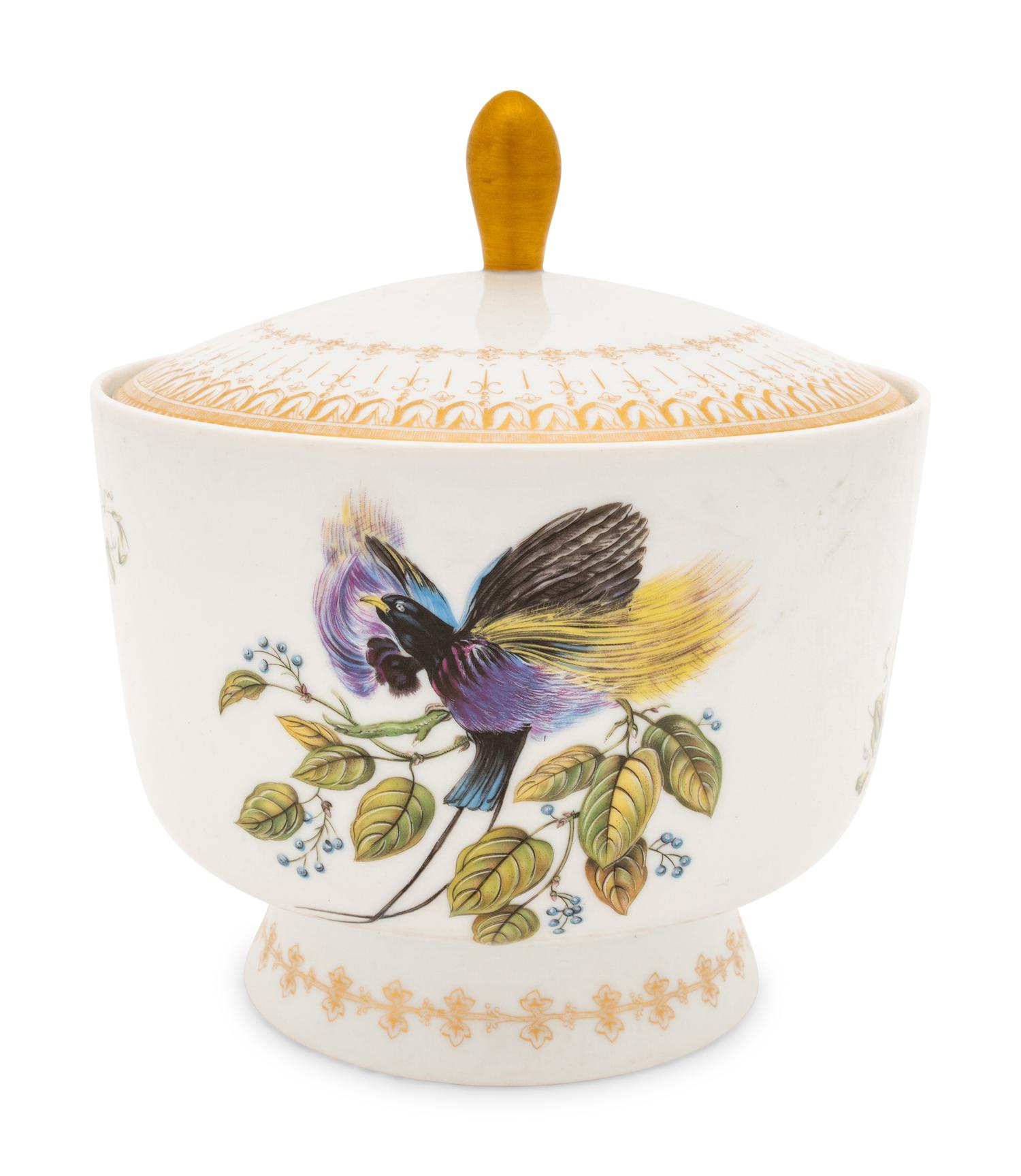 A Mottahedeh Birds of Paradise Porcelain Covered Jar