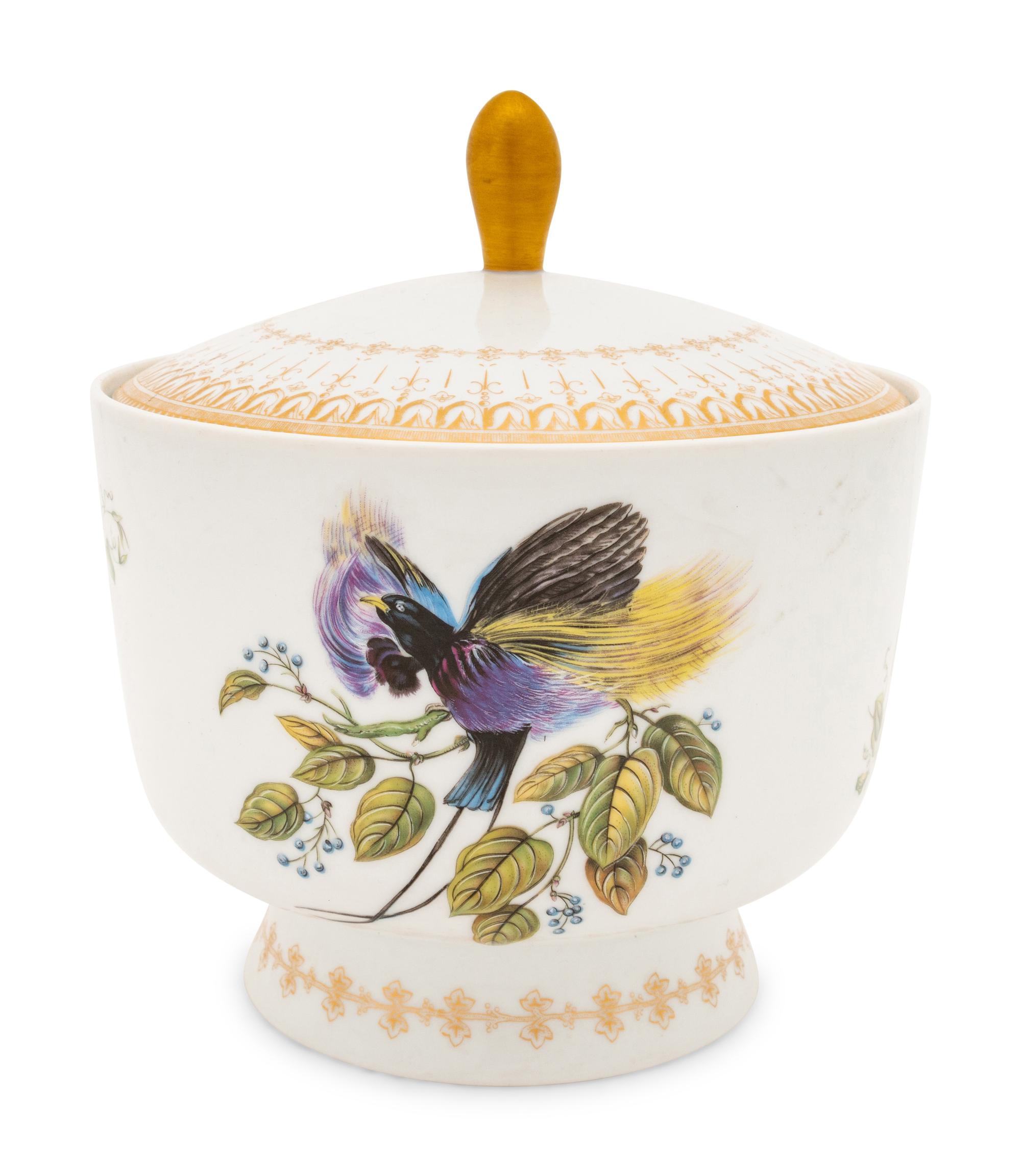 A Mottahedeh Birds of Paradise Porcelain Covered Jar