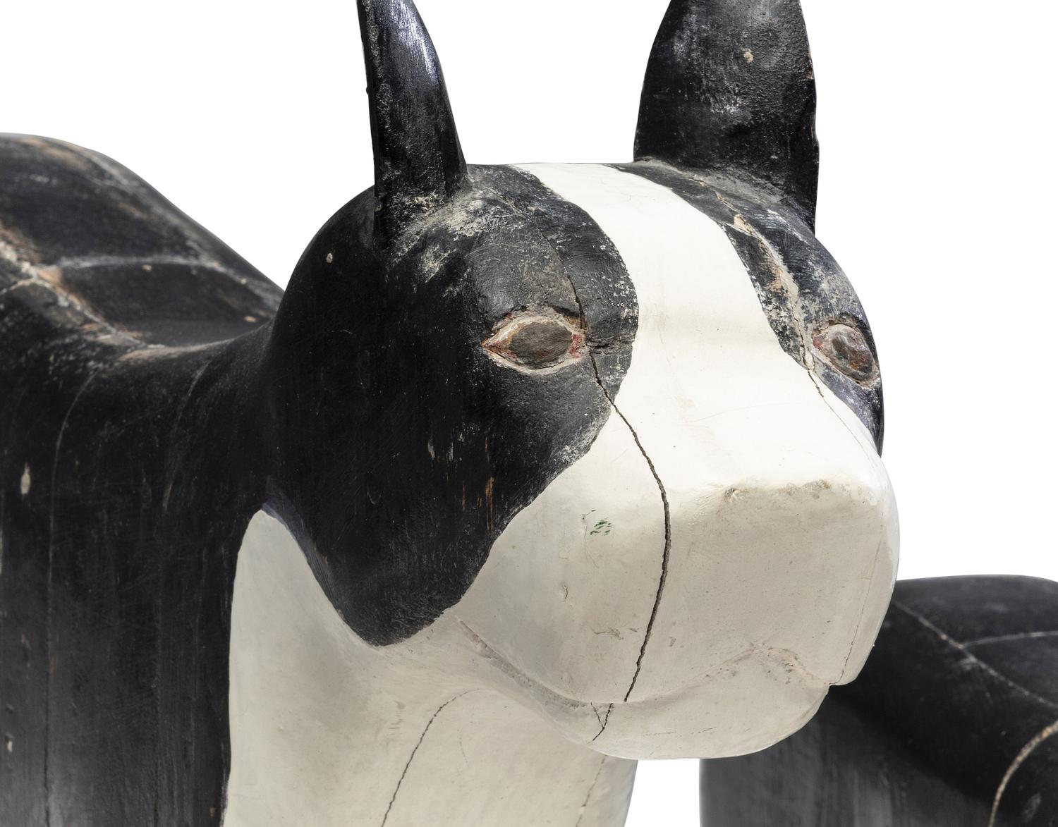 A Set of Four Carved and Painted Wood Boston Terrier Figures