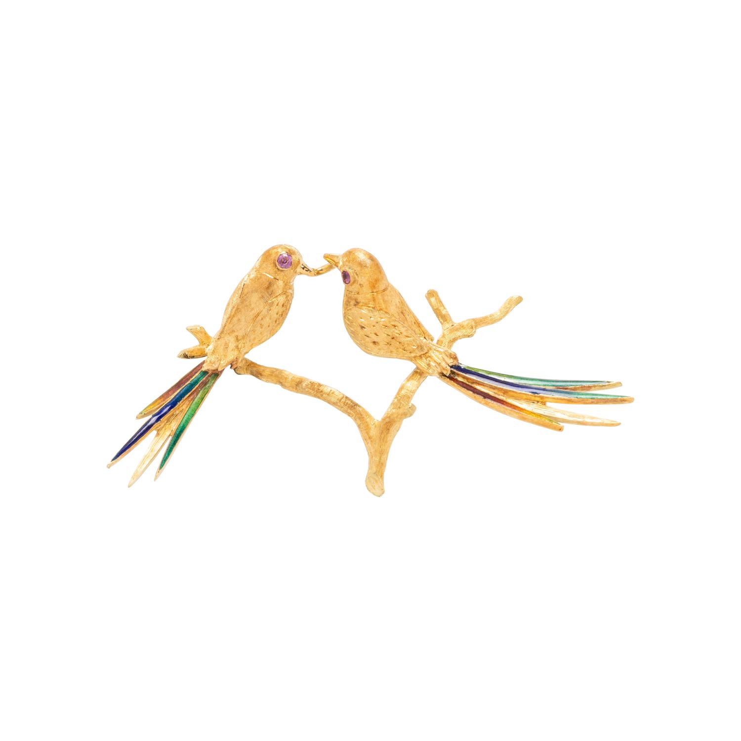 CARL BUCHERER, YELLOW GOLD AND ENAMEL BIRD PIN