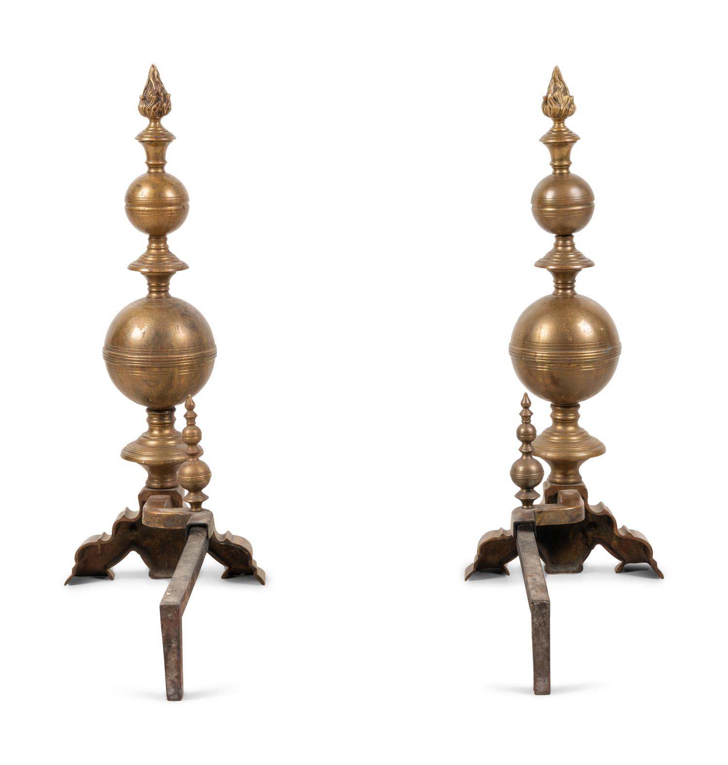 A Pair of Continental Baroque Style Bronze Andirons