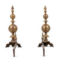 A Pair of Continental Baroque Style Bronze Andirons