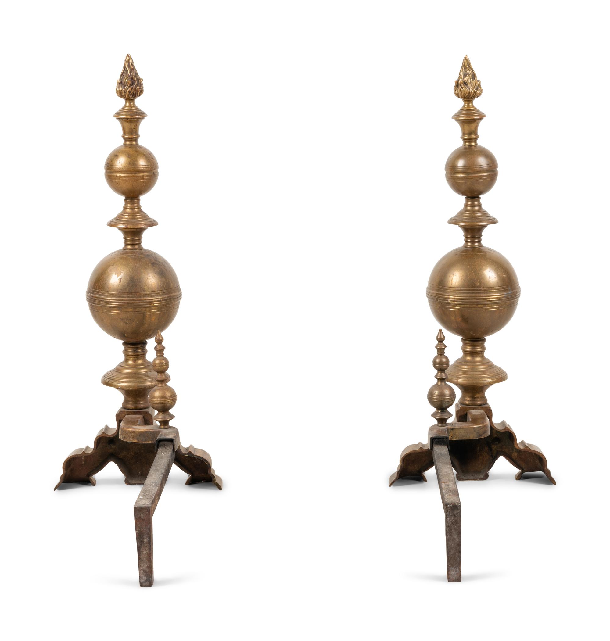 A Pair of Continental Baroque Style Bronze Andirons