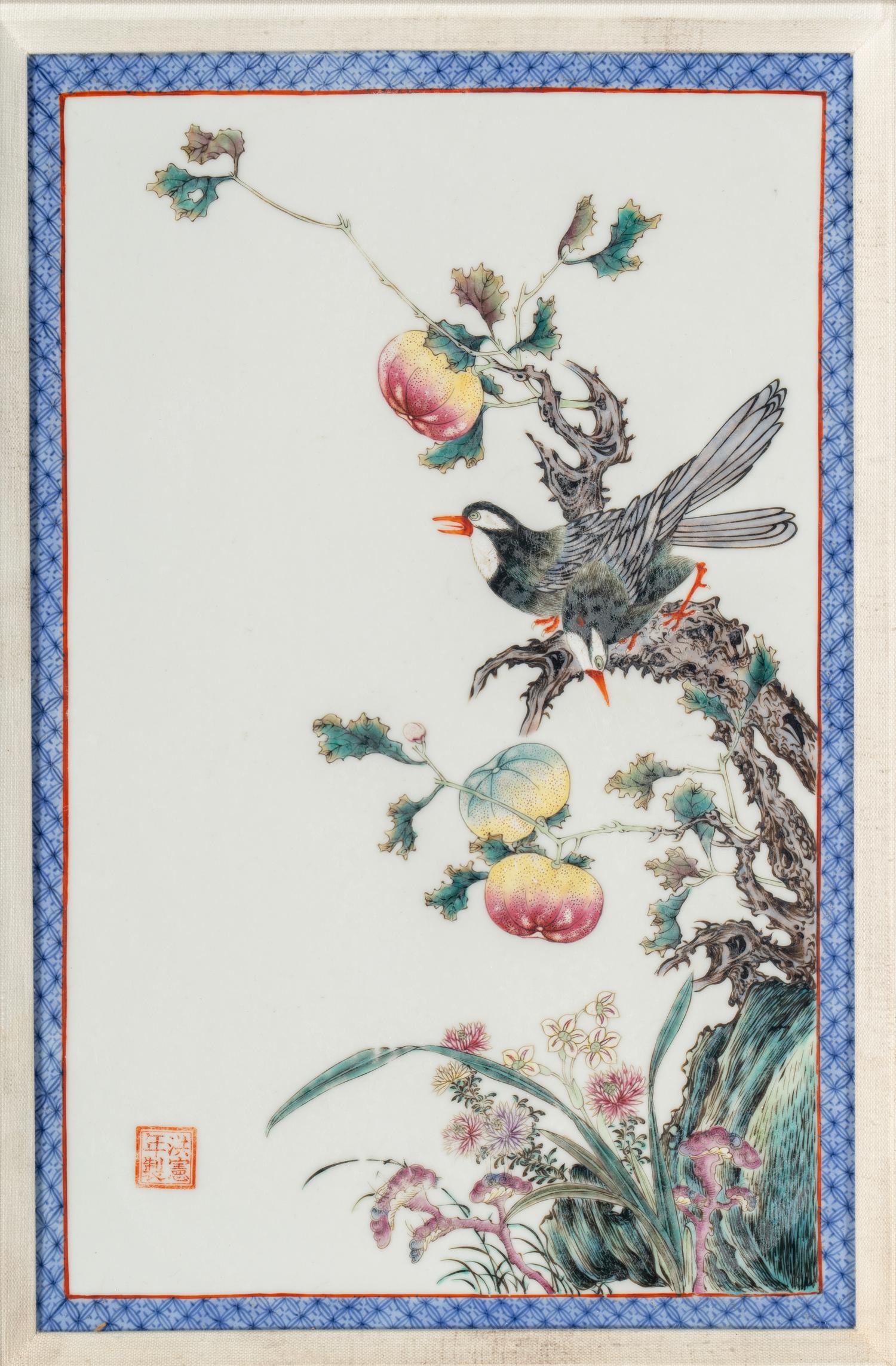 Two Chinese Famille Rose 'Flowers' Porcelain Hanging Panels