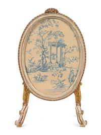 A Northern European White-Painted and Parcel-Gilt Oval Firescreen