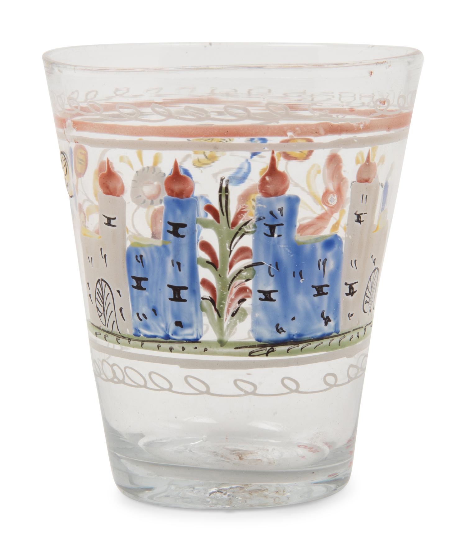 A Continental Stiegel-Type Enamel Decorated Flip Glass