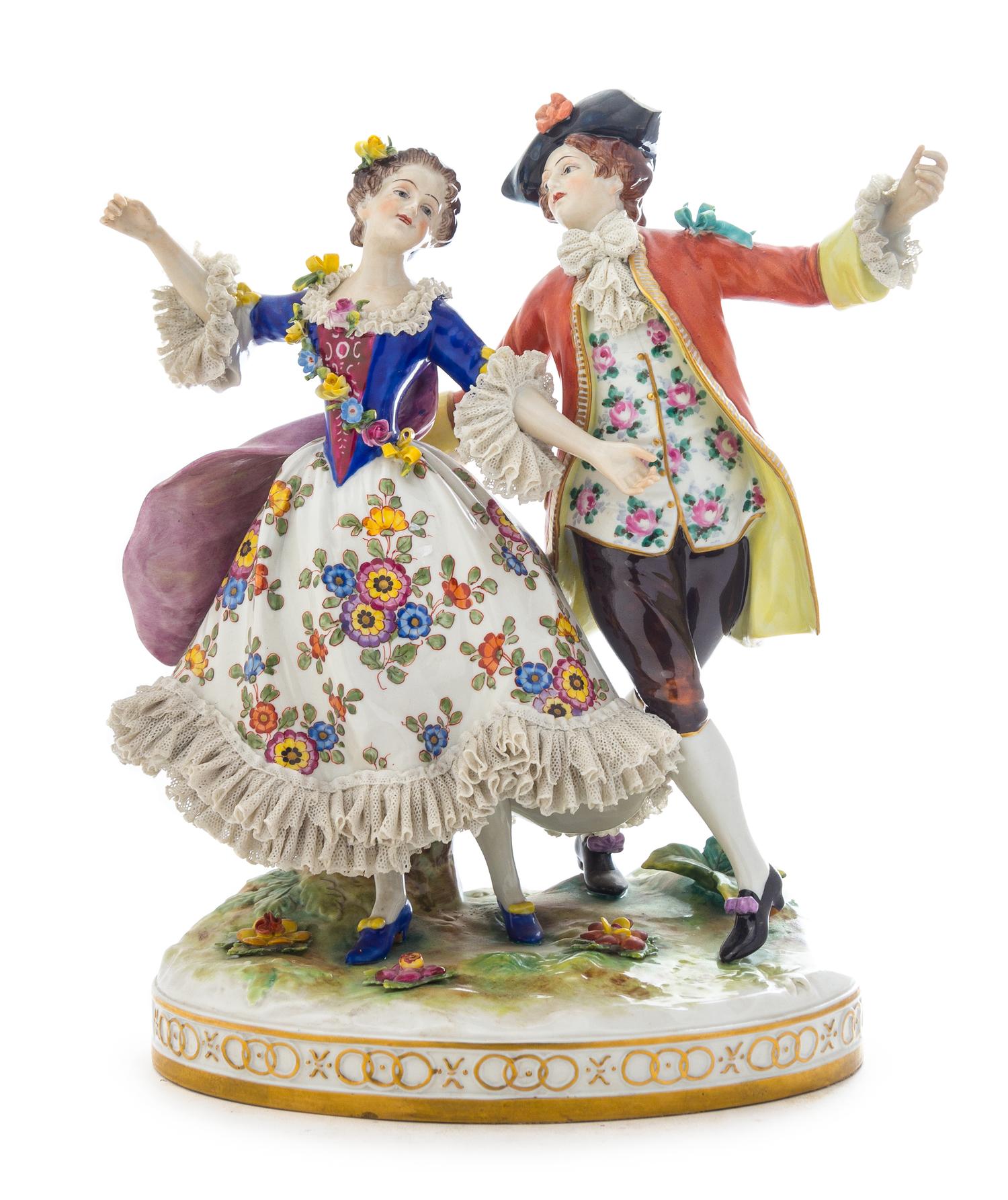 A Dresden Porcelain Figural Group Height 11 1/2 inches.