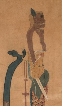 A Pair of Korean Paintings Depicting Gifts from the Ming Emperor, Joseon Period, 19th Century 十九世紀 朝鮮王朝《八赐品》之《思刀》、《鬼刀》