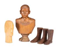Two Folk Art Carved Wood Male Busts