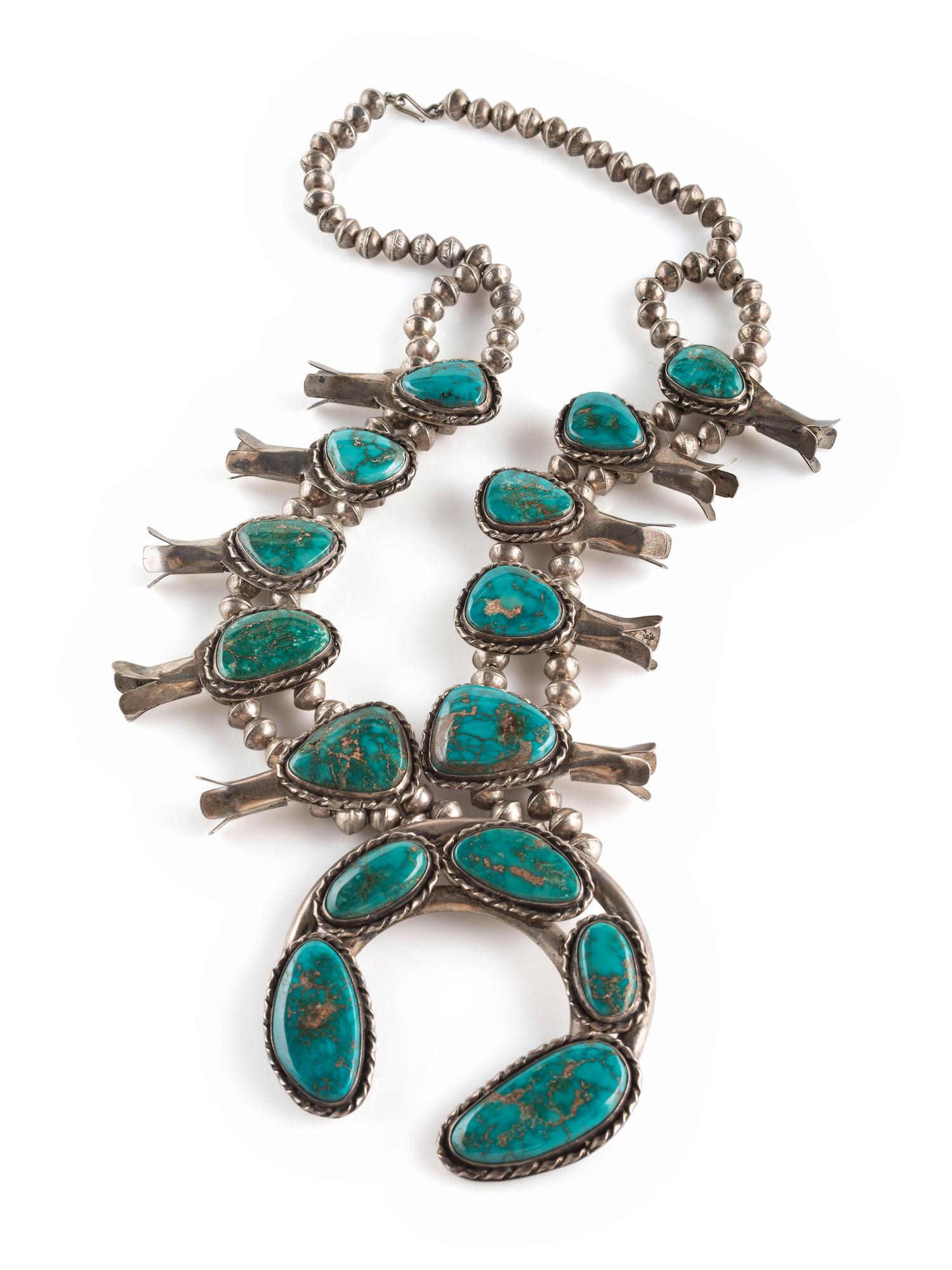 Navajo Blue Gem Turquoise Squash Blossom Necklace