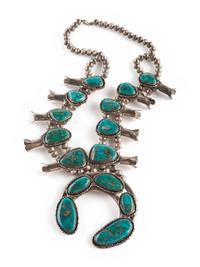 Navajo Blue Gem Turquoise Squash Blossom Necklace