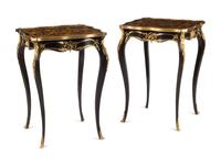 A Pair of Louis XV Style Gilt Bronze Mounted Marquetry Tables