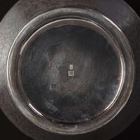 A Japanese silver and mixed metal vase with wood stand, Miyamoto Kinsei 日本银质合金花瓶以及木底座