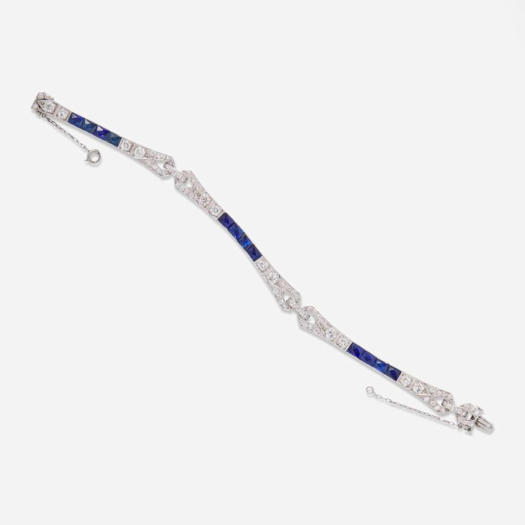 A Platinum, Diamond, and Sapphire Bracelet Art Deco, c.1920