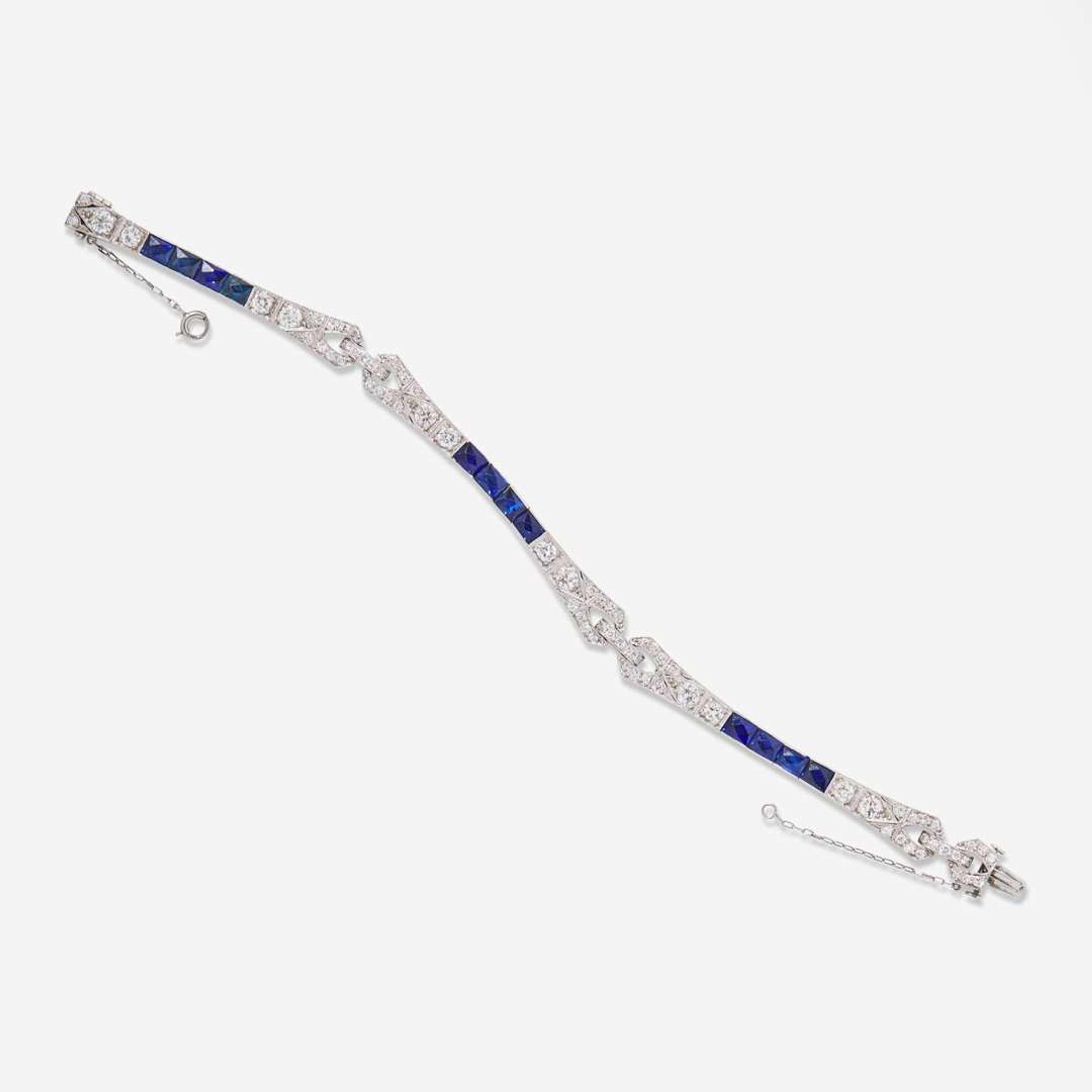 A Platinum, Diamond, and Sapphire Bracelet Art Deco, c.1920
