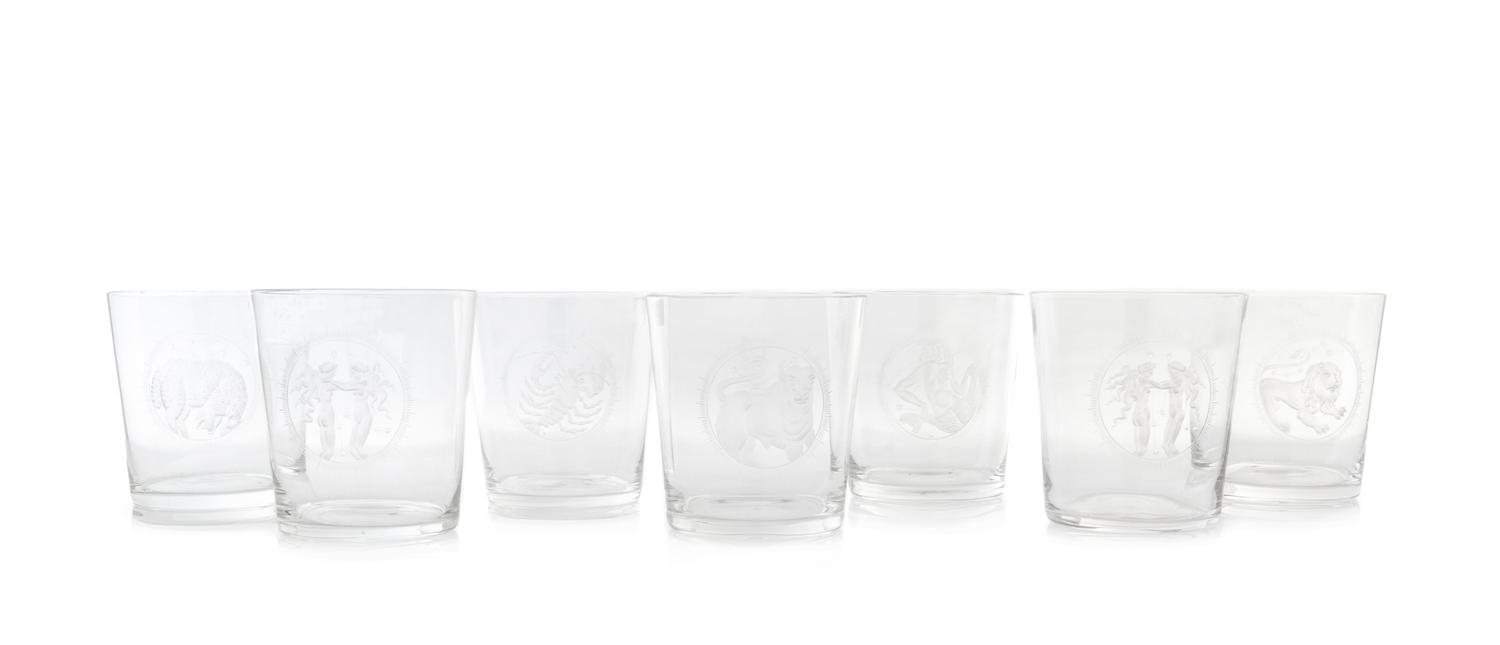 Seven Etched Glass Tumblers Height 3 5/8 inches. — J&L LOBMEYR, VERA LISKOVA, 1947