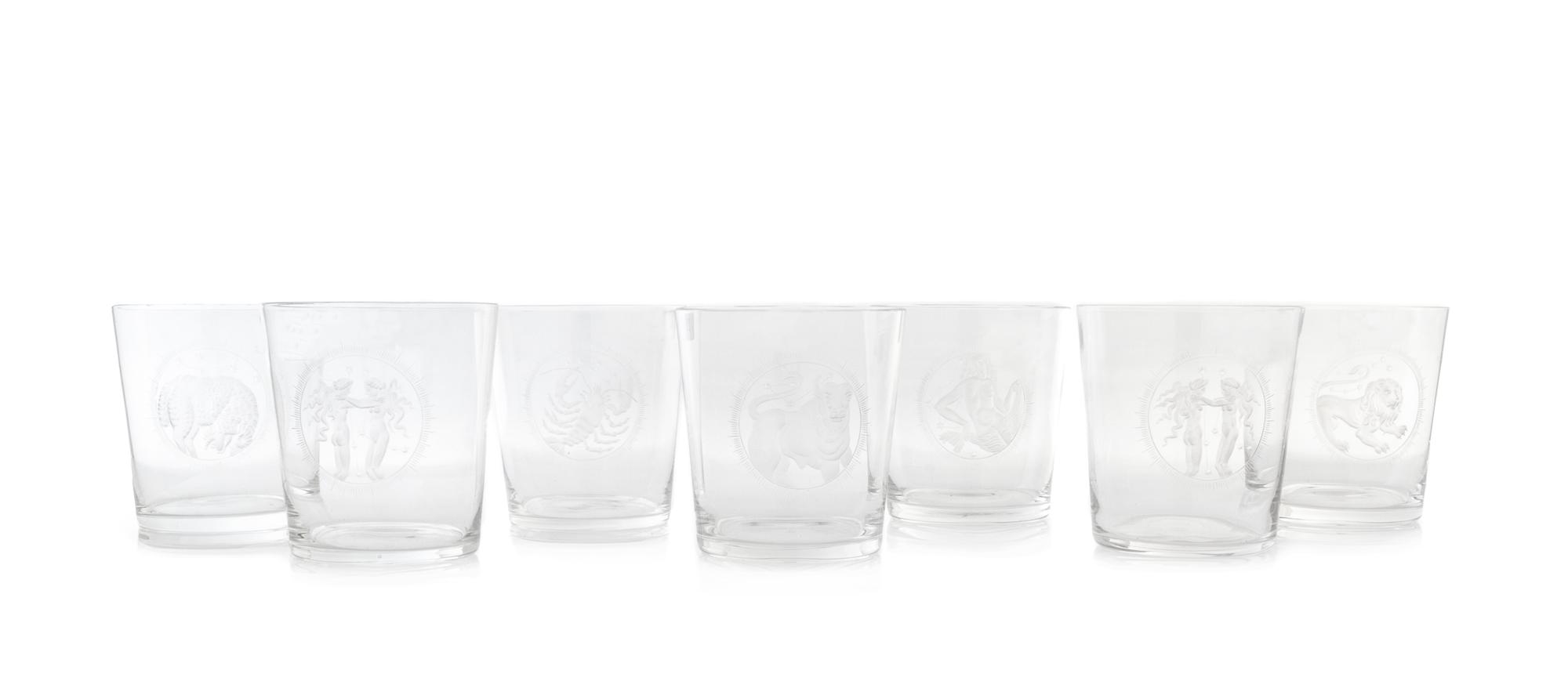 Seven Etched Glass Tumblers Height 3 5/8 inches. — J&L LOBMEYR, VERA LISKOVA, 1947