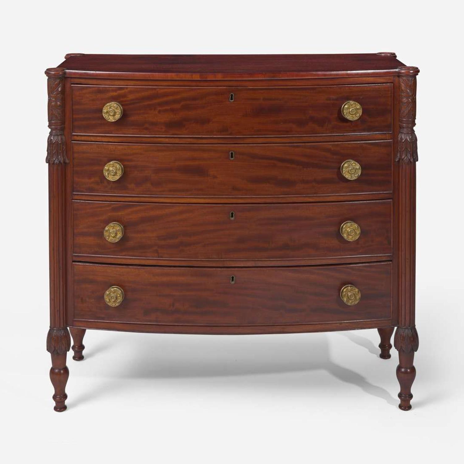 A Federal bowfront carved mahogany chest of drawers School of Samuel McIntire (1757-1811), Salem, MA, circa 1810