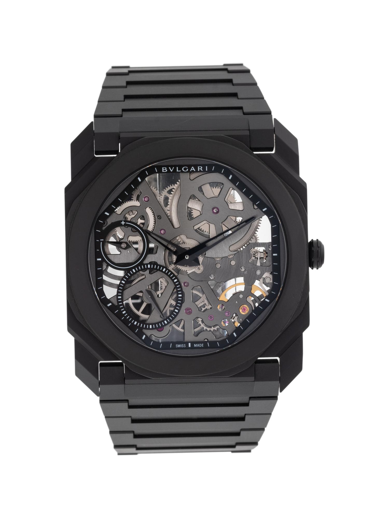 BVLGARI, BLACK CERAMIC 'OCTO FINISSIMO' WRISTWATCH