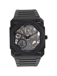 BVLGARI, BLACK CERAMIC 'OCTO FINISSIMO' WRISTWATCH