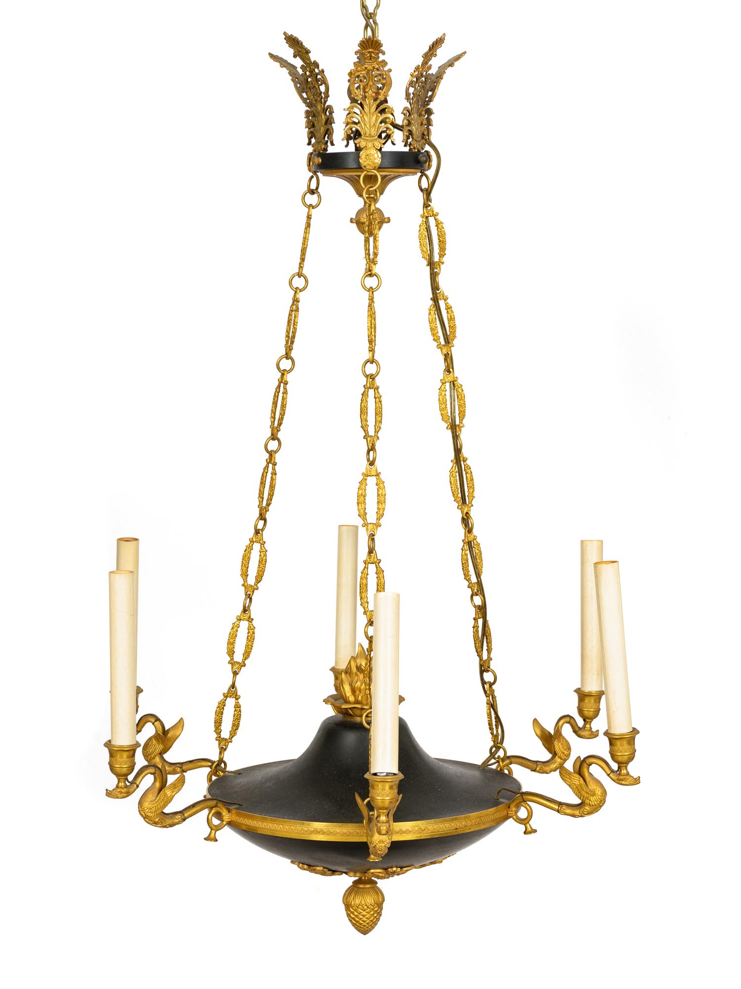 An Empire Style Gilt Bronze and Tôle Chandelier