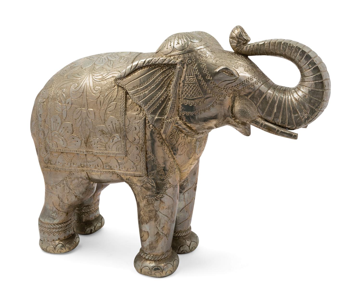 A Southeast Asian Silvered Metal Elephant